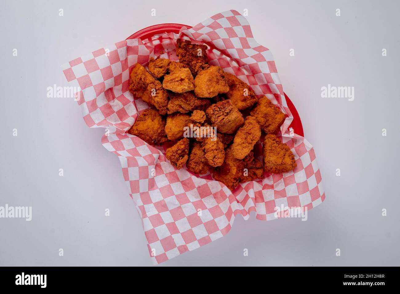 Closeup top view of a fried chicken bites isolated on a white