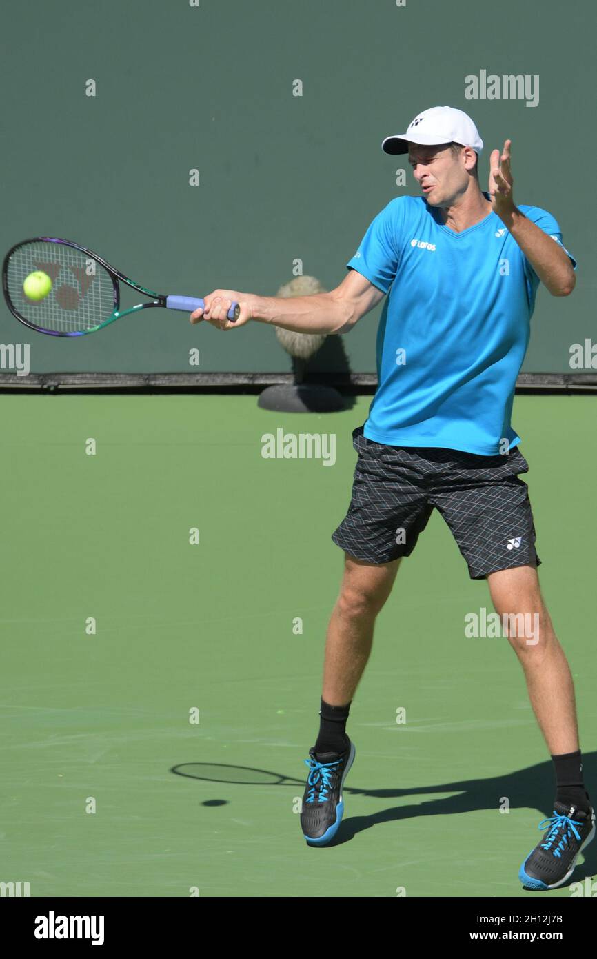Hubert Hurkacz (POL) is defeated by Grigor Dimitrov (BUL) 6-3, 4-6, 6-7 (2-7), at the BNP Paribas Open being played at Indian Wells Tennis Garden in Indian Wells, California on October 14,2021 ©