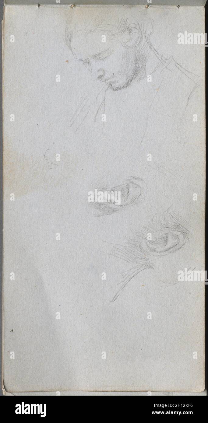 Sketchbook, page 96: Study of a Face, ears. Ernest Meissonier (French, 1815-1891). Graphite; Stock Photo