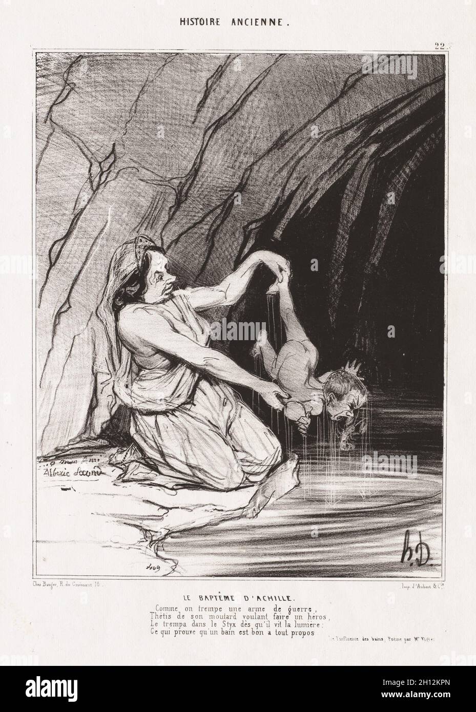 Ancient History: Pl. 22, The Baptism of Achilles. Honoré Daumier (French,  1808-1879). Lithograph; sheet: 33.6 x 25.5 cm (13 1/4 x 10 1/16 in.);  image: 20.3 x 19.7 cm (8 x 7 3/4 in Stock Photo - Alamy