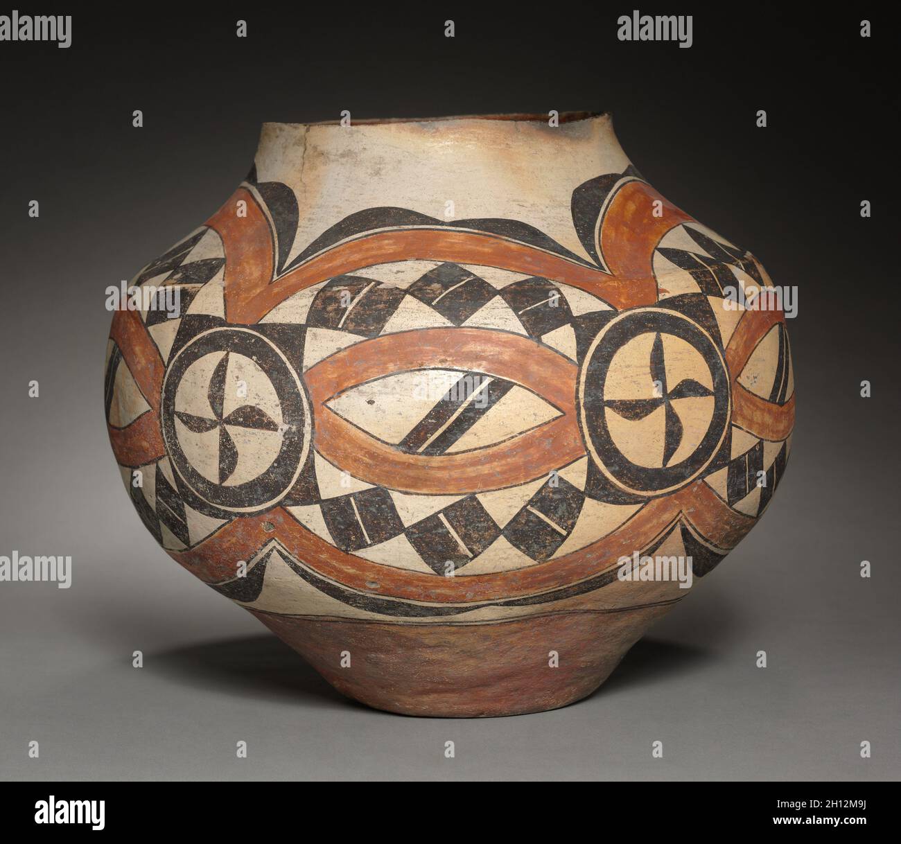 Jar (Olla), 1875. Southwest, Pueblo, Acoma, Laguna, Post- Contact Period,19th century. Pottery; overall: 29 x 33.5 cm (11 7/16 x 13 3/16 in.). Stock Photo