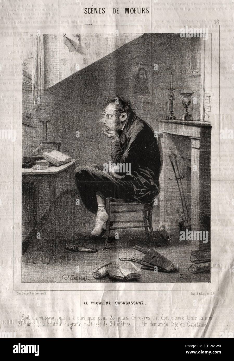 Scènes de Moeurs: Le Problême embarassant.... Charles Joseph Traviès de Villers (French, 1804-1859). Lithograph; Stock Photo