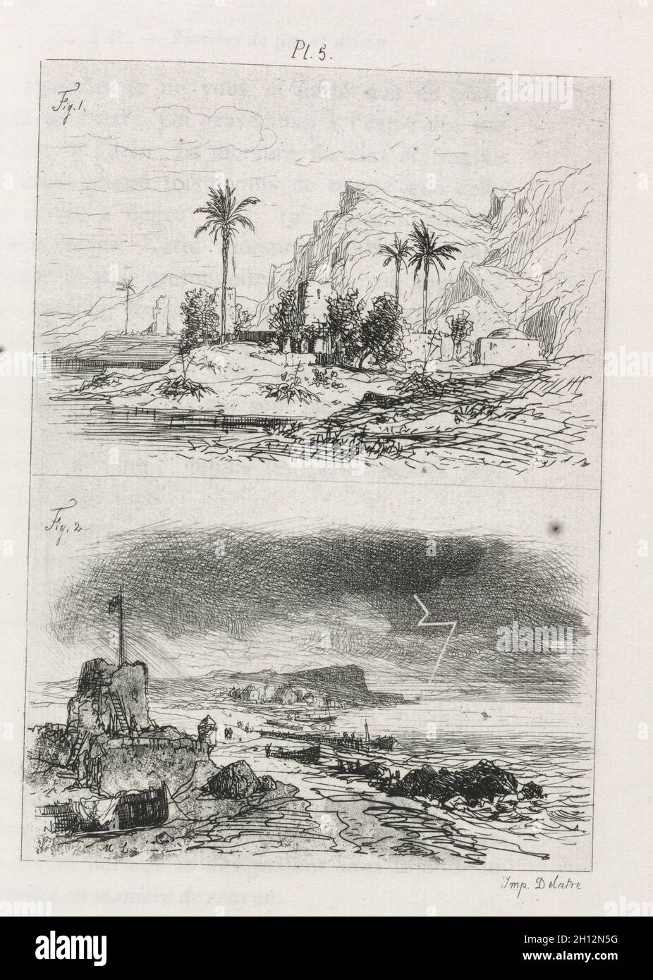 Traité de La Gravure a l’eau forte: Plate 5, 1866. Maxime Lalanne (French, 1827-1886), Cadar and Luquet. Etching; platemark: 18.1 x 11.6 cm (7 1/8 x 4 9/16 in.); book page: 23.2 x 15 cm (9 1/8 x 5 7/8 in.). Stock Photo