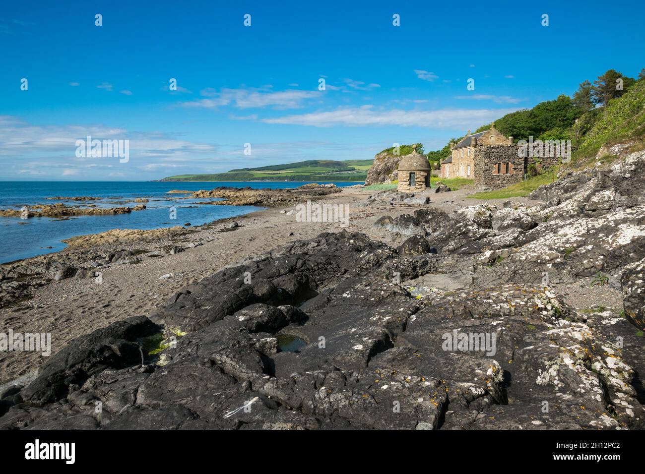 Rocky beach near the Culzean Castle, South Ayrshire, on the west coast of Scotland. Stock Photo