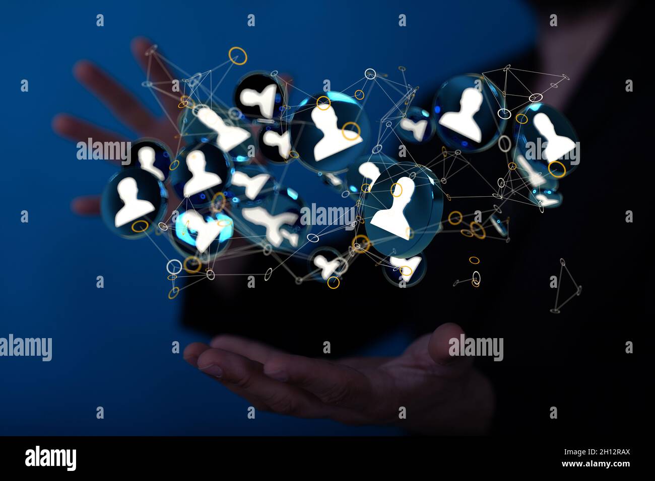 3D rendering of human icons floating over a man's palm Stock Photo - Alamy