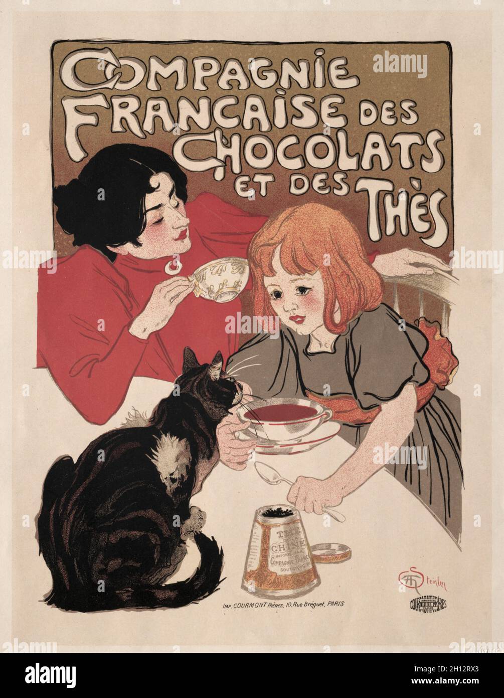 Compagnie Française des Chocolate et des Thés, 1895. Théophile Alexandre Steinlen (Swiss, 1859-1923). Lithograph; sheet: 30.7 x 23.2 cm (12 1/16 x 9 1/8 in.). Stock Photo