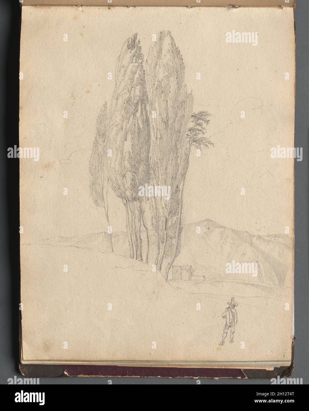 Album with Views of Rome and Surroundings, Landscape Studies, page 20a: Trees. Franz Johann Heinrich Nadorp (German, 1794-1876). Graphite; Stock Photo