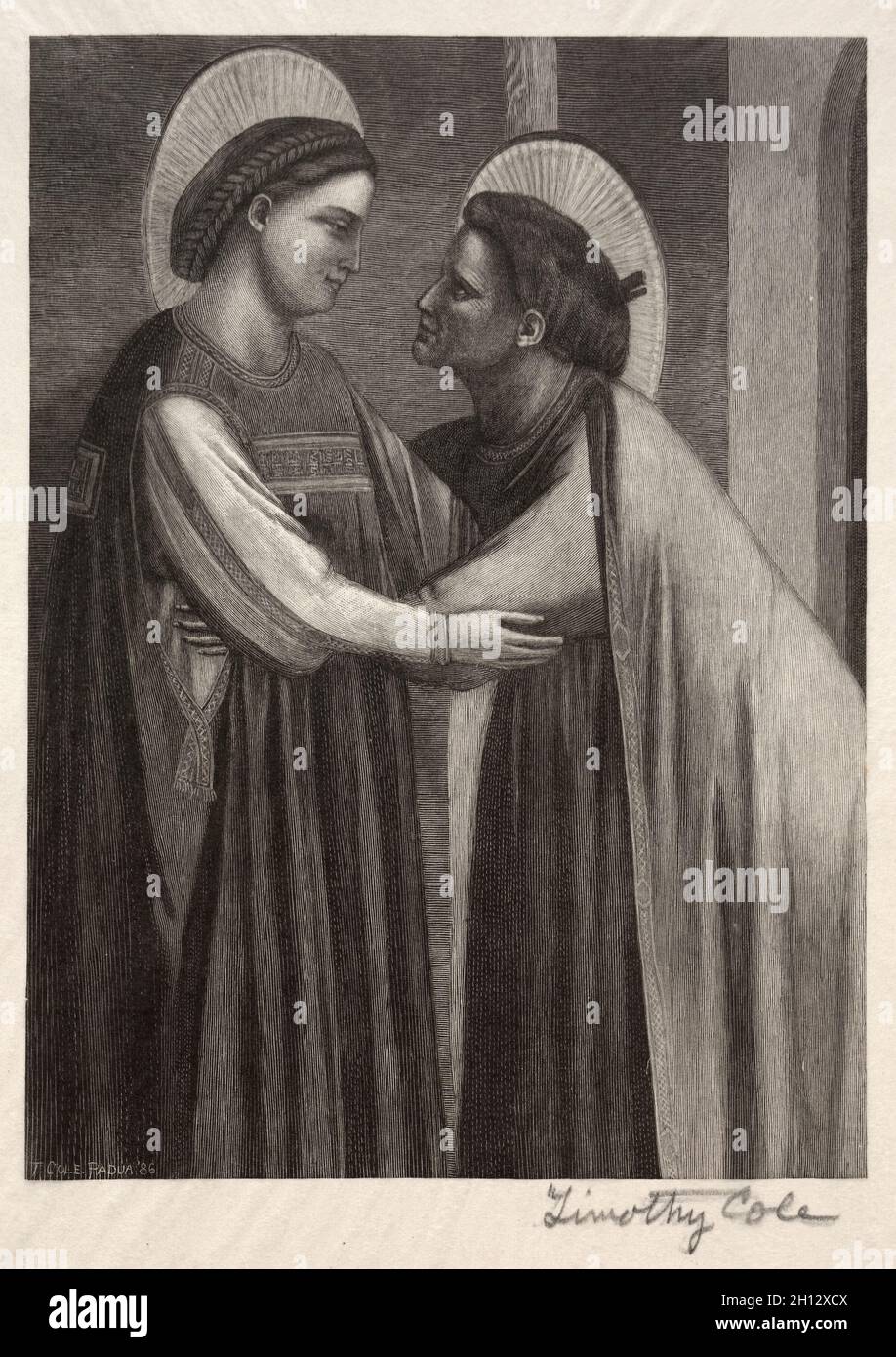 Old Italian Masters: Mary and Elisabeth, 1886. Timothy Cole (American, 1852-1931). Wood engraving; Stock Photo