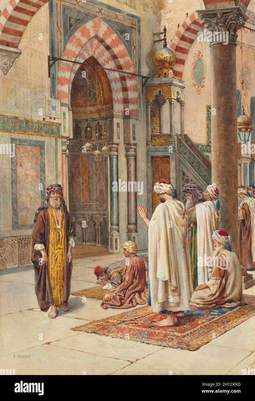 Moslems at Prayer, late 1800s-early 1900s. P. Pavesi (Italian). Watercolor on heavy board; unframed: 46.7 x 36.9 cm (18 3/8 x 14 1/2 in.). Stock Photo