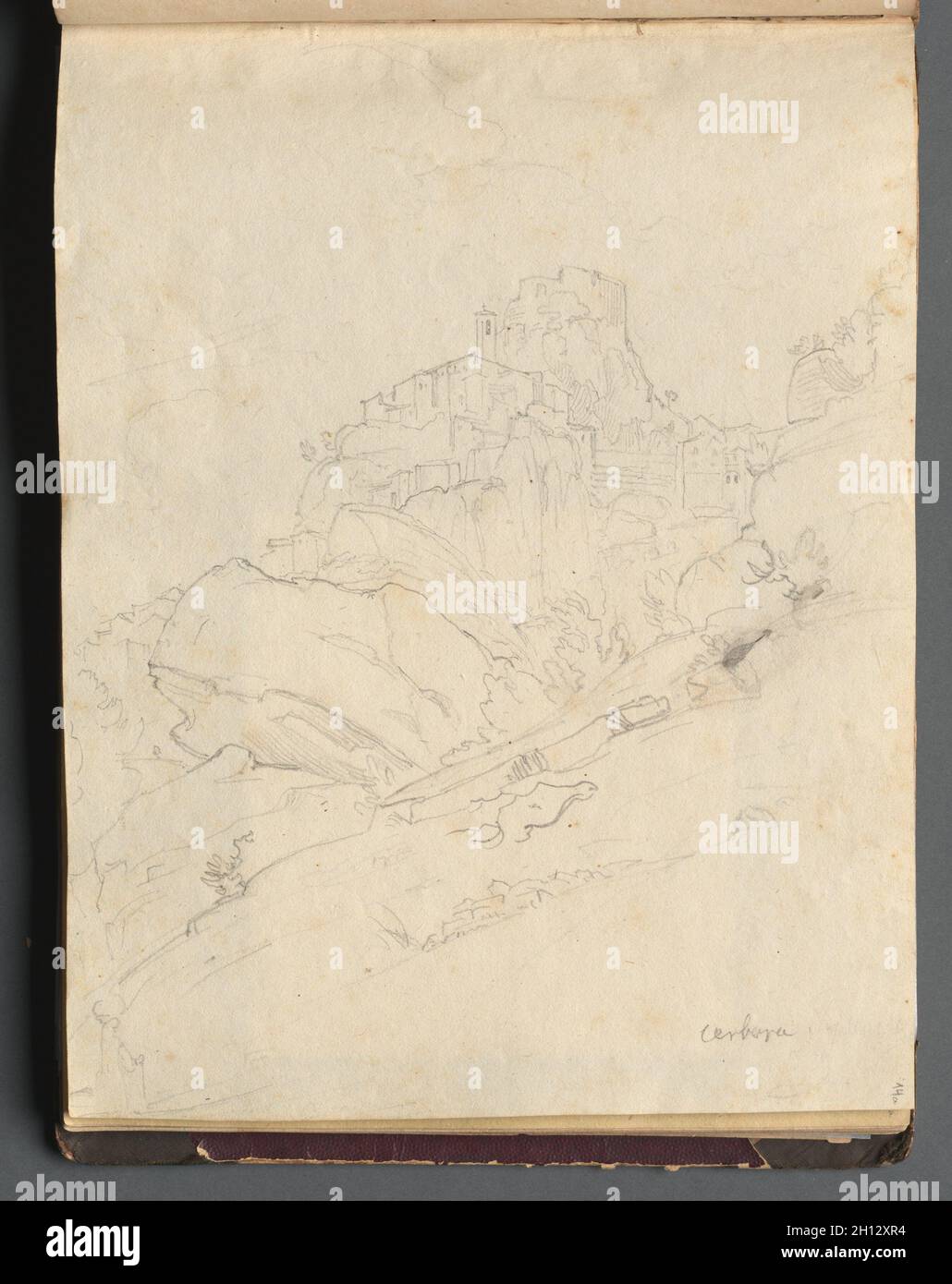 Album with Views of Rome and Surroundings, Landscape Studies, page 14a: 'Cervera'. Franz Johann Heinrich Nadorp (German, 1794-1876). Graphite; Stock Photo