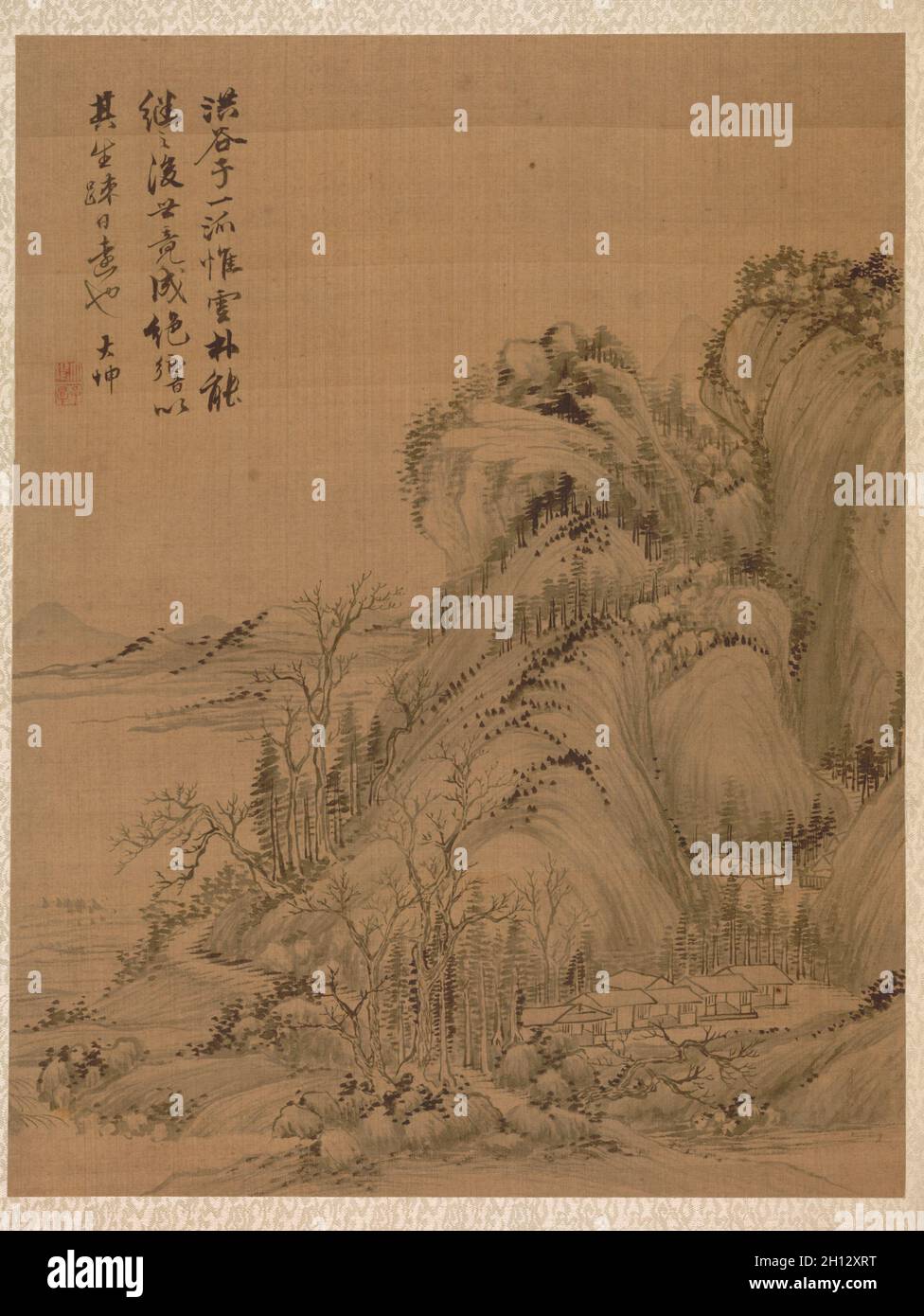 Landscape in the Style of Ching Hao, 1775. Zhai Dakun (Chinese, d. 1804). Album leaf: ink and color on silk; overall: 41.2 x 31.5 cm (16 1/4 x 12 3/8 in.). Stock Photo