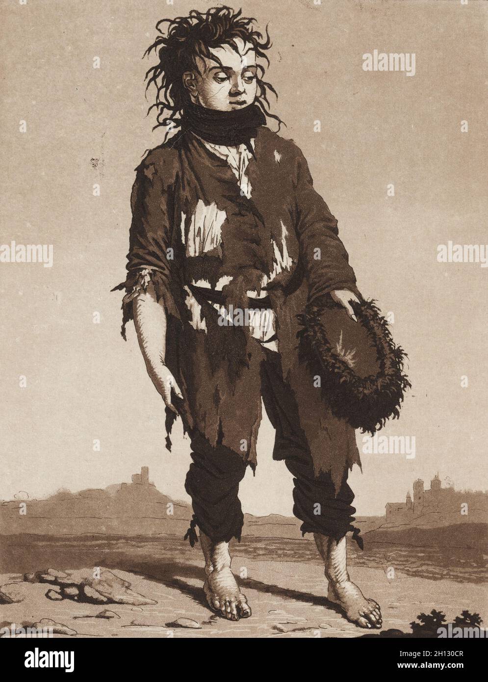 The Young Beggars, c. 1800. Karl Ludwig Bernhard Buchhorn (German, 1770-1856). Aquatint; sheet: 31.2 x 23.1 cm (12 5/16 x 9 1/8 in.); platemark: 25.3 x 19.6 cm (9 15/16 x 7 11/16 in.). Stock Photo