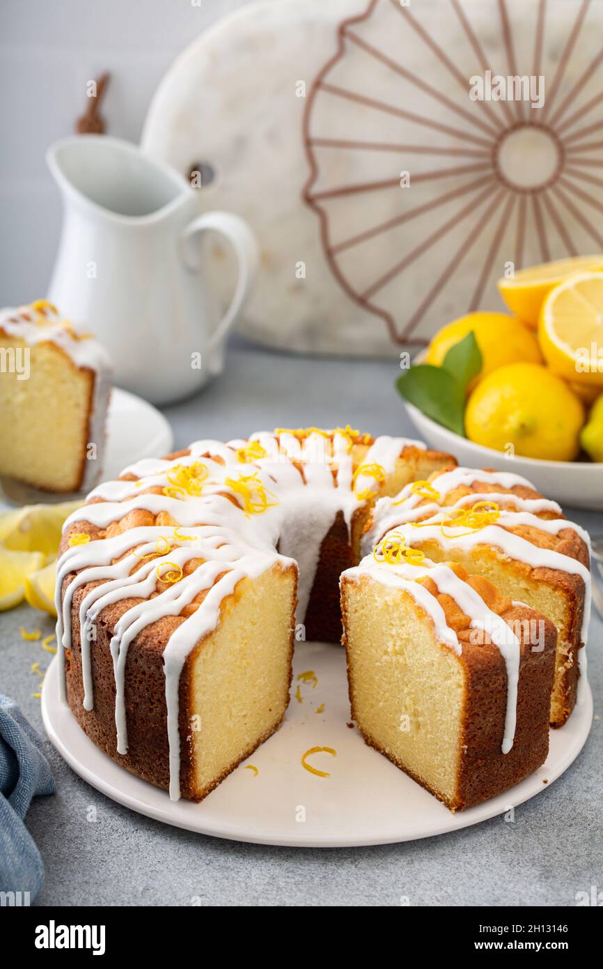 Lemon pound cake with powder sugar glaze Stock Photo - Alamy