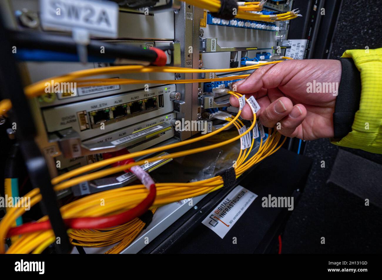 Falkenstein, Germany. 12th Oct, 2021. Fiber optic cable in a PoP