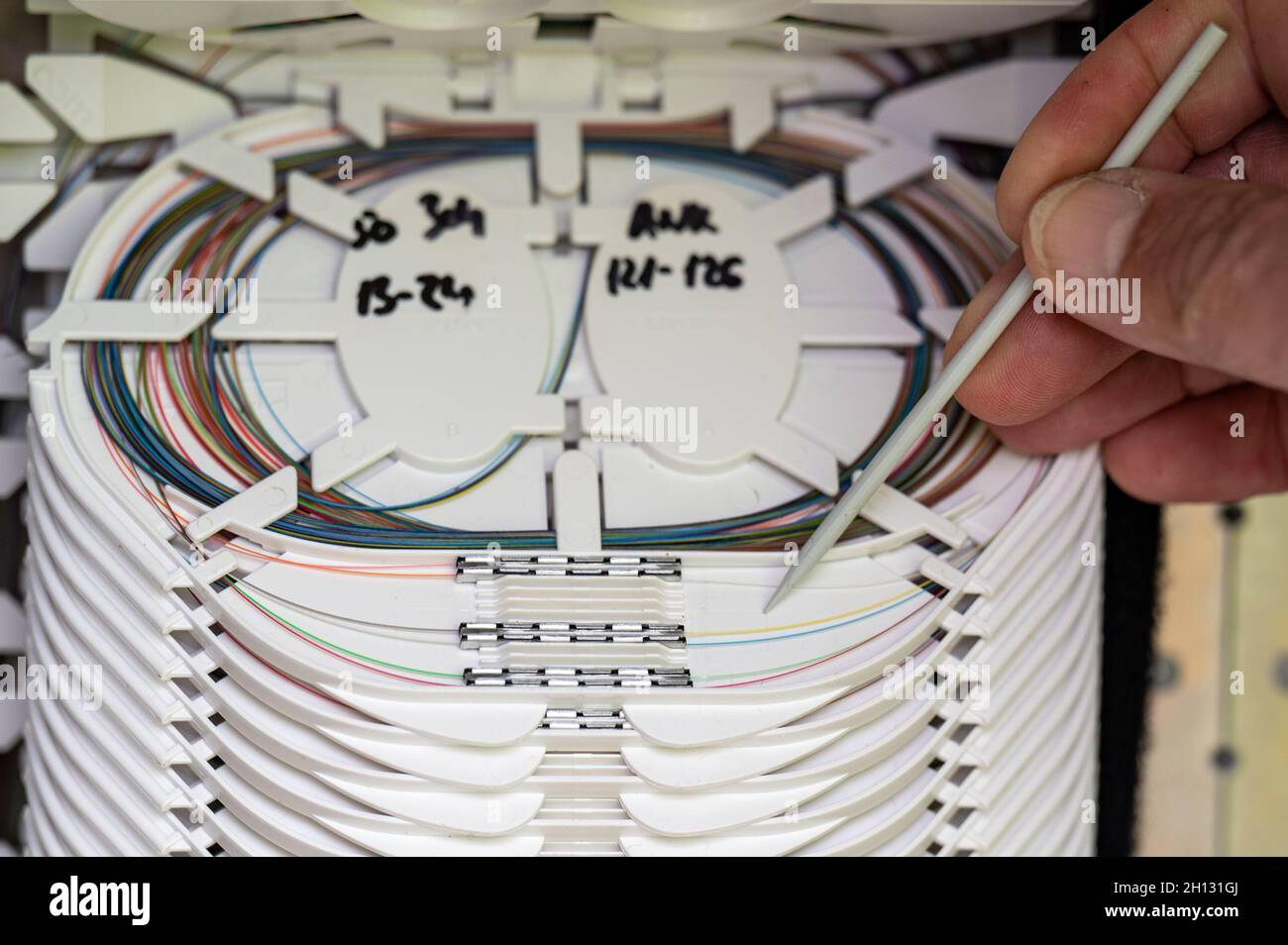Falkenstein, Germany. 12th Oct, 2021. Optical fibers in a distribution