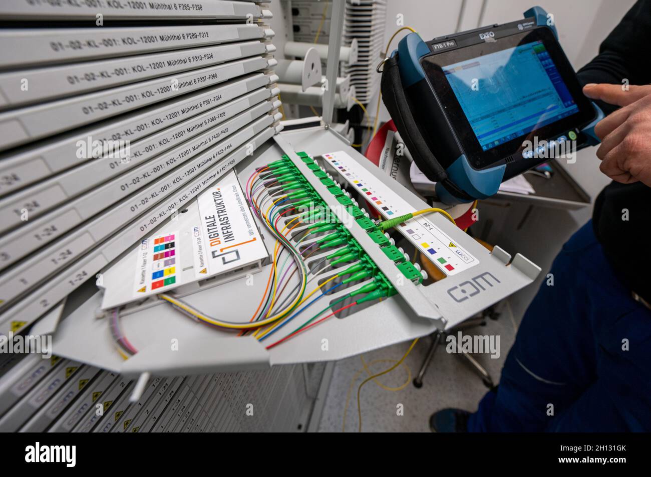 Falkenstein, Germany. 12th Oct, 2021. Fiber optic cable in a PoP