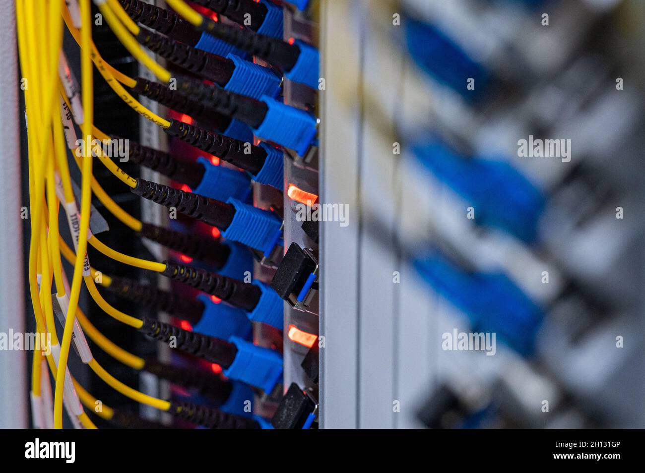 Falkenstein, Germany. 12th Oct, 2021. Fiber optic cable in a PoP