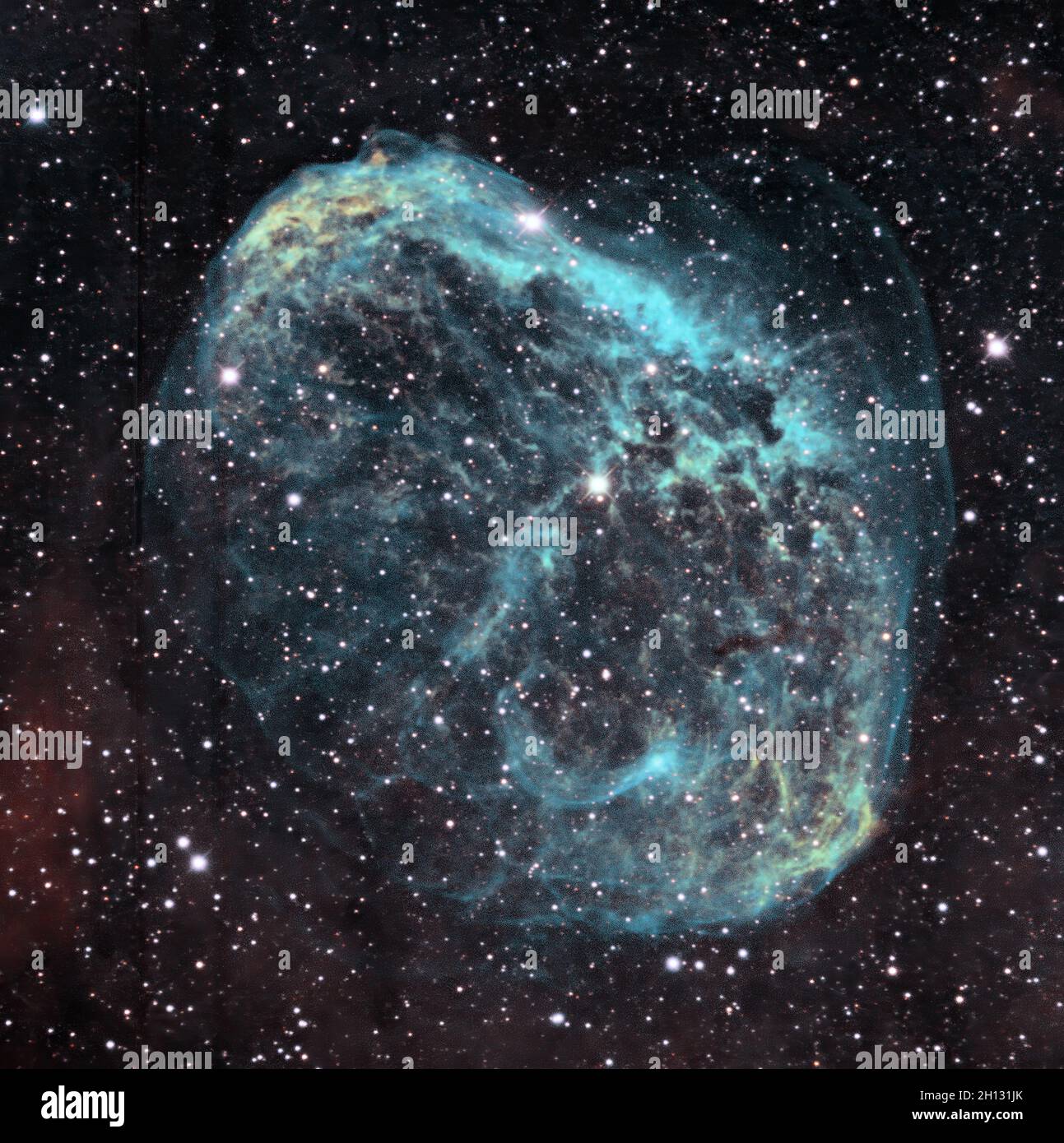 The Crescent Nebula is an emission nebula in the constellation Cygnus, about 5000 light-years away from Earth. Stock Photo