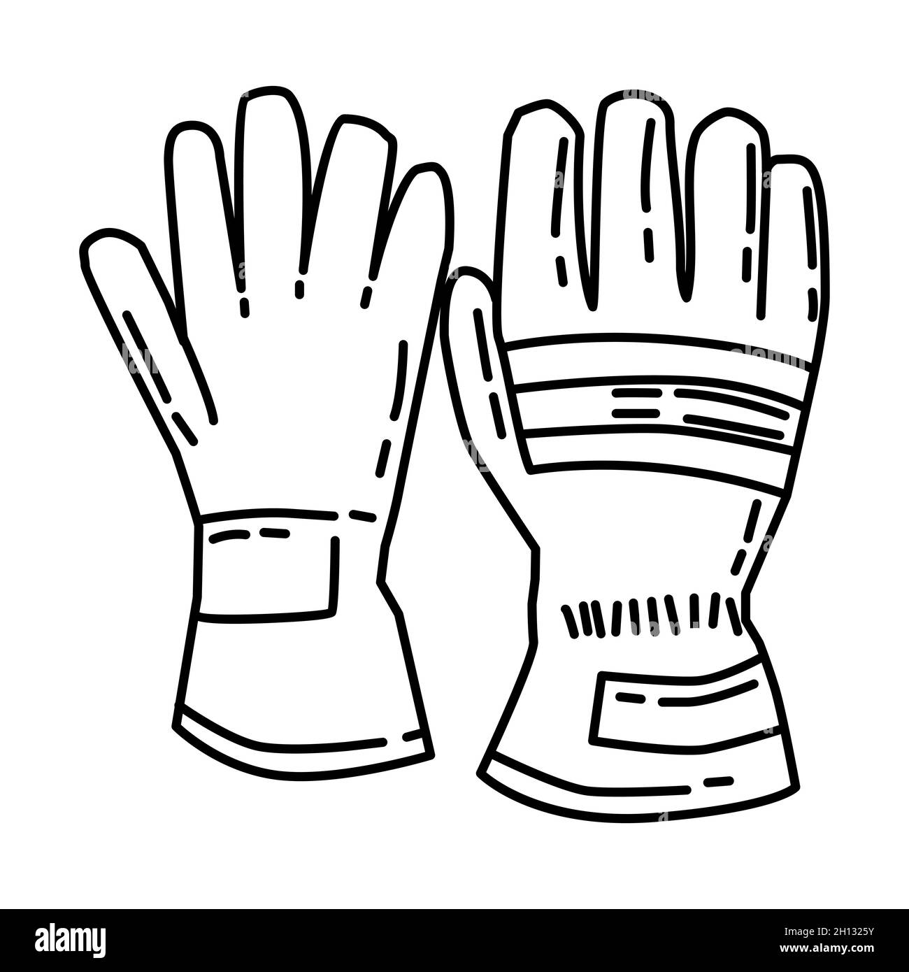 Firefighting Gloves Part of Firefighter Accessories and Equipment Device Hand Drawn Icon Set Vector. Stock Vector