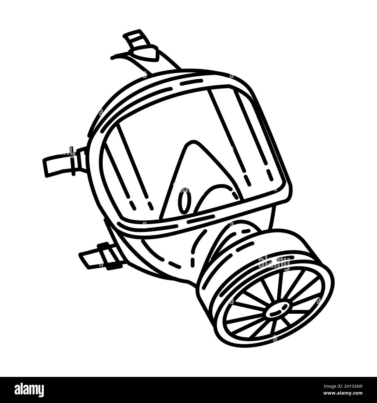 Firefighting Gas Mask Part of Firefighter Accessories and Equipment Device Hand Drawn Icon Set Vector. Stock Vector