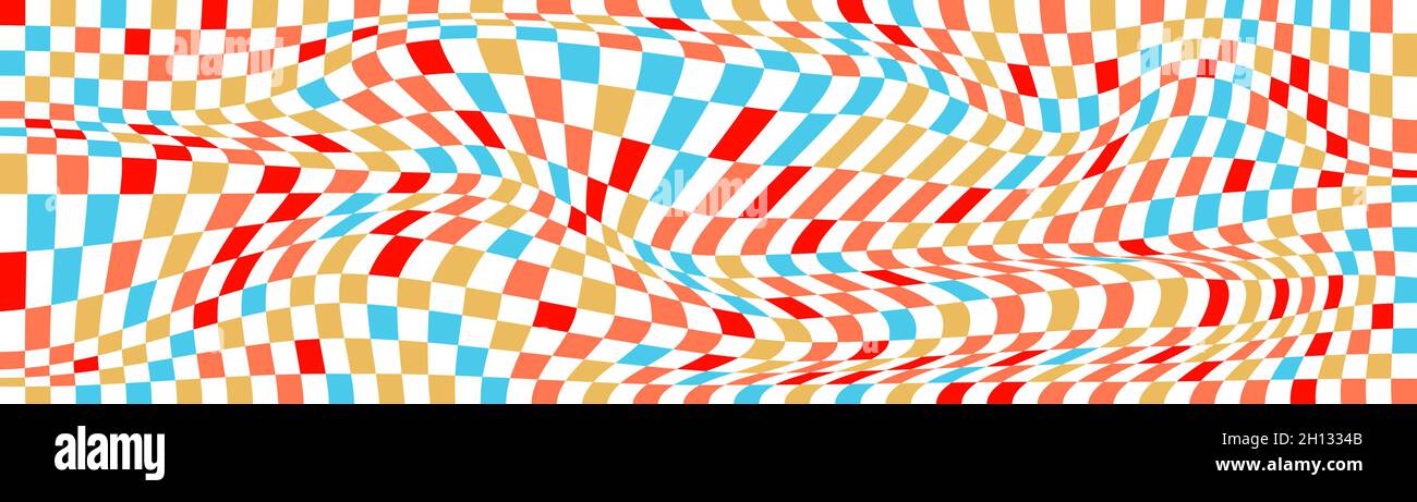 Checkered background with distorted squares. Abstract banner with ...