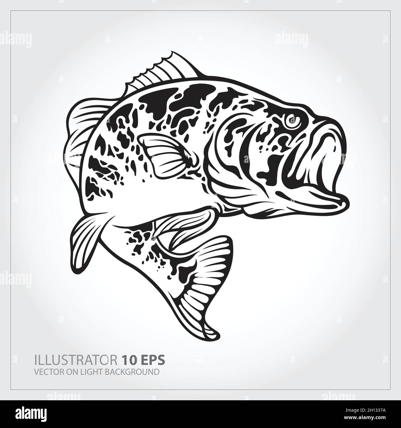 Vector Illustration of a largemouth bass fish jumping in white