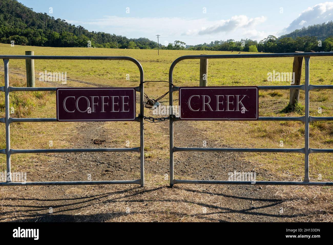 Mackay, Queensland, Australia October 2021 A gated cattle station