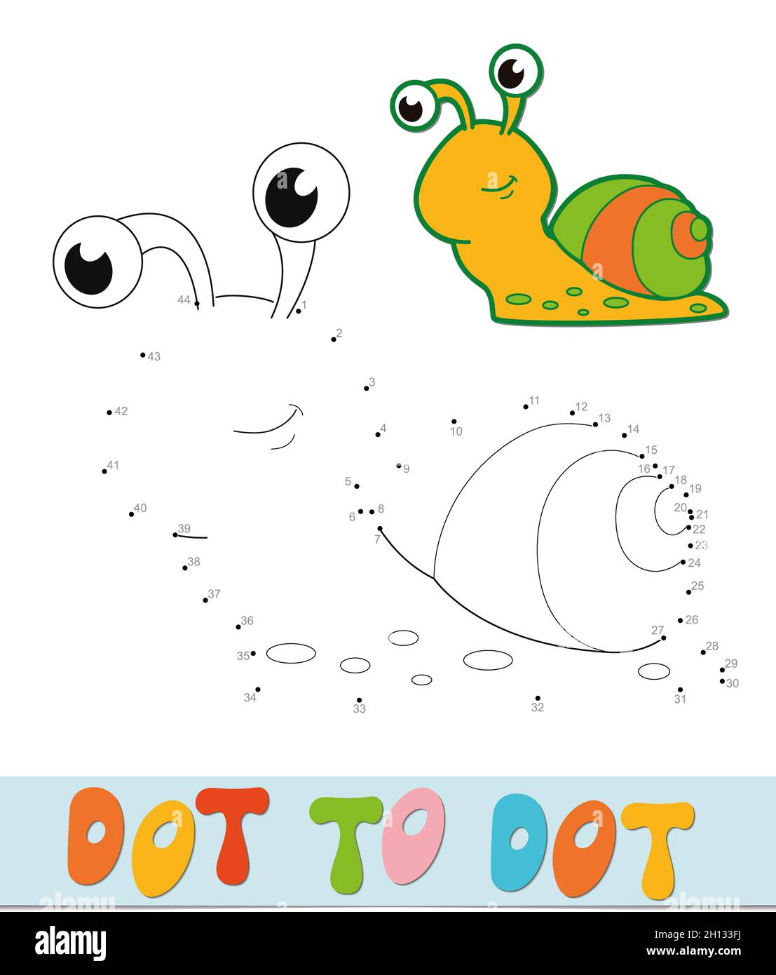 Dot to dot puzzle. Connect dots game. snail illustration Stock Photo - Alamy