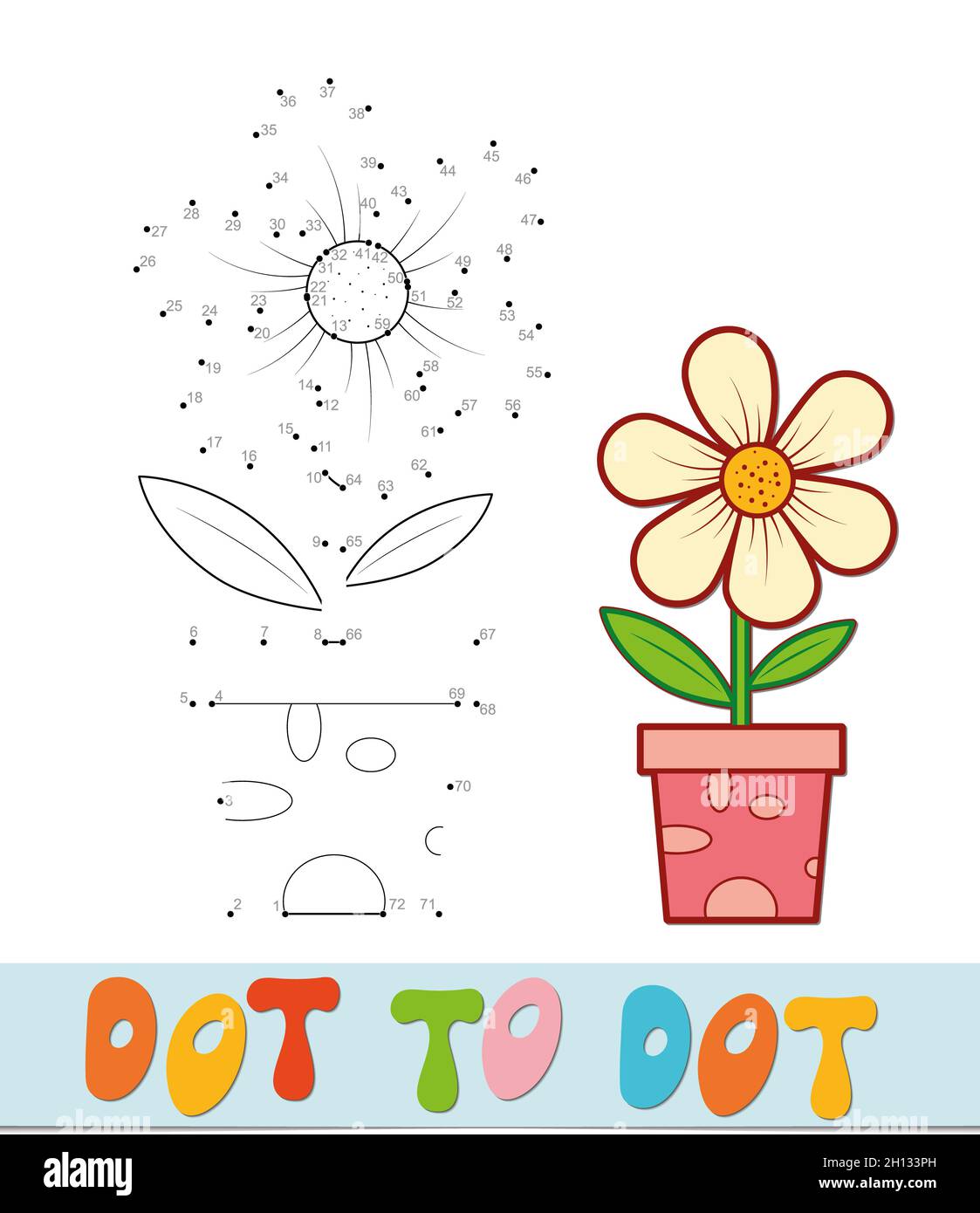 Dot to dot puzzle. Connect dots game. potted flower illustration Stock