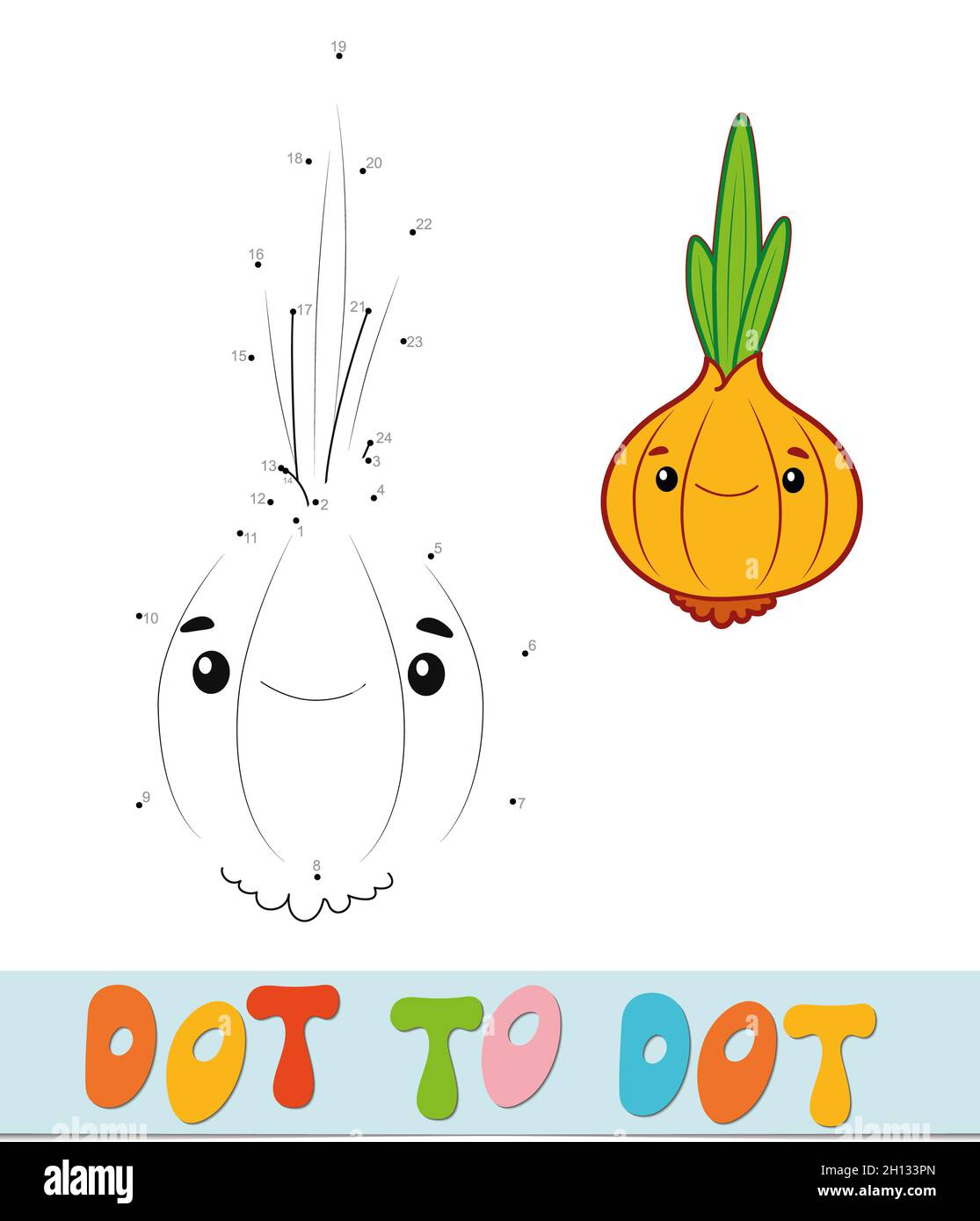 Dot to dot puzzle. Connect dots game. onion illustration Stock Photo