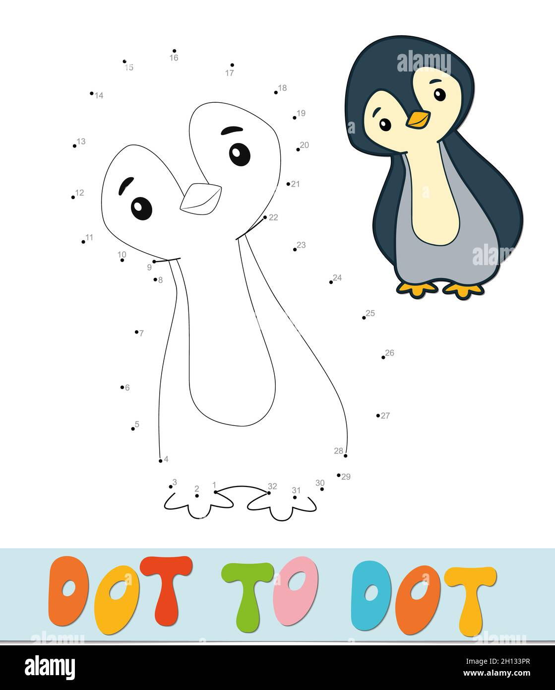 Dot to dot puzzle. Connect dots game. penguin illustration Stock Photo ...
