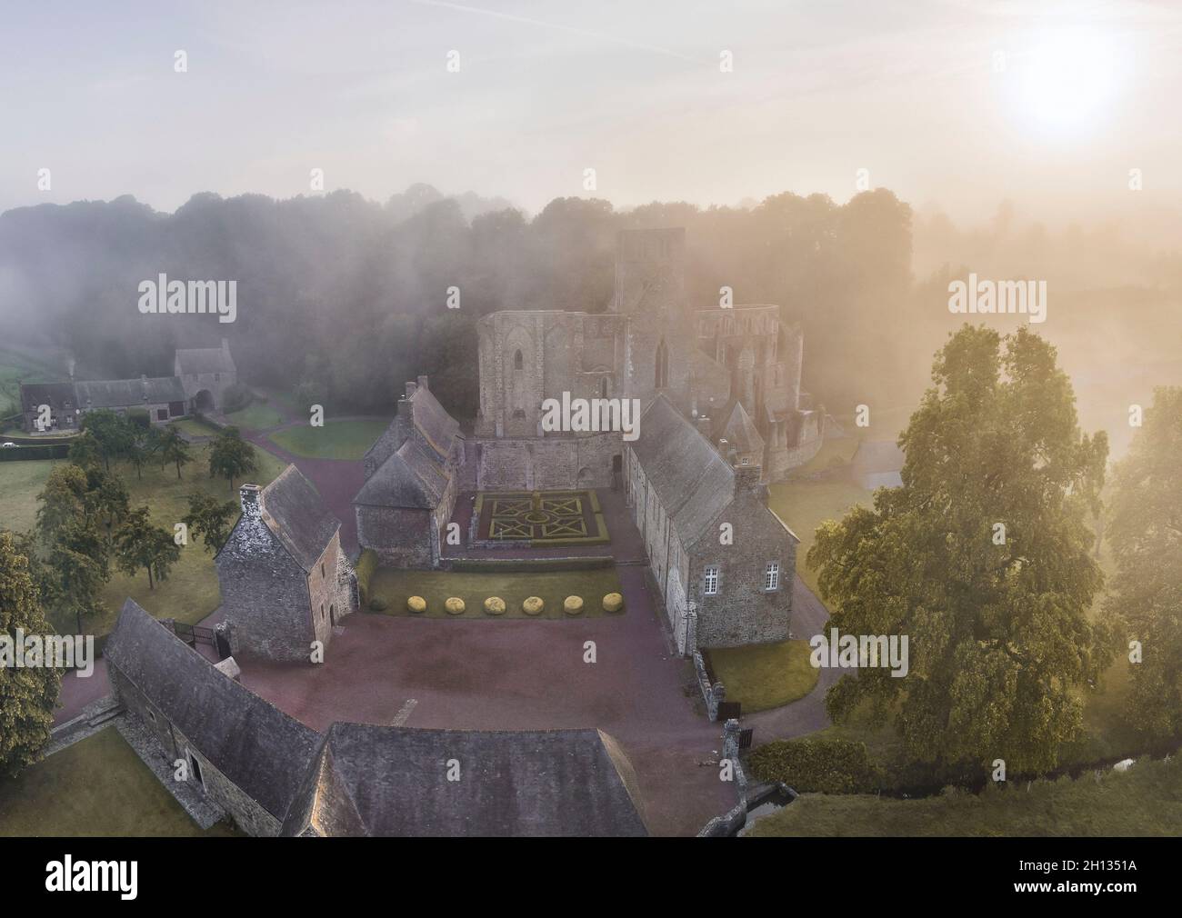 FRANCE. MANCHE (50) AERIAL IMAGE OF HAMBYE ABBEY Stock Photo - Alamy