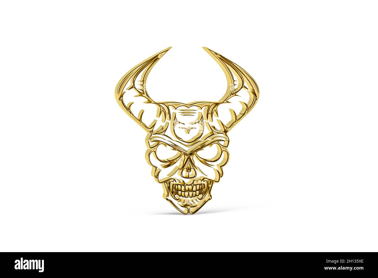 Golden devil icon isolated on white background - 3D render Stock Photo