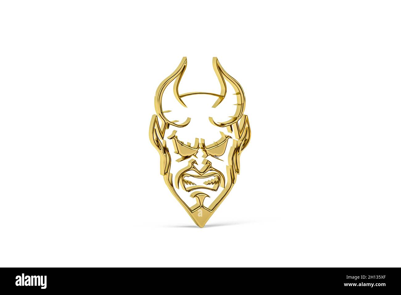 Golden devil icon isolated on white background - 3D render Stock Photo