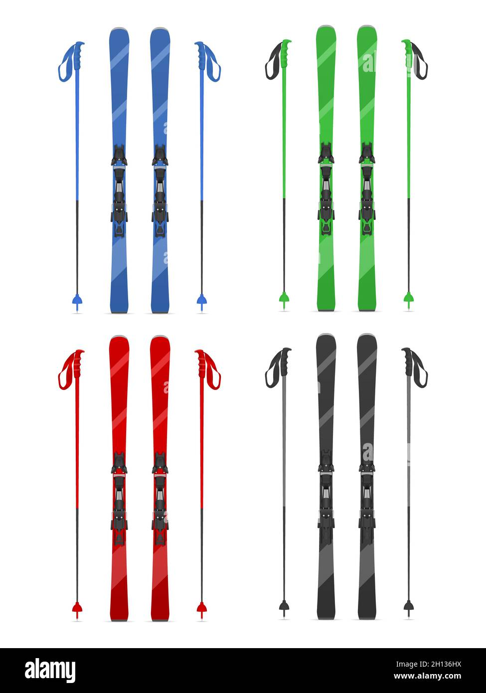 Ski Rails Vector Mountain skis and poles set on a white background. Vector illustration ...