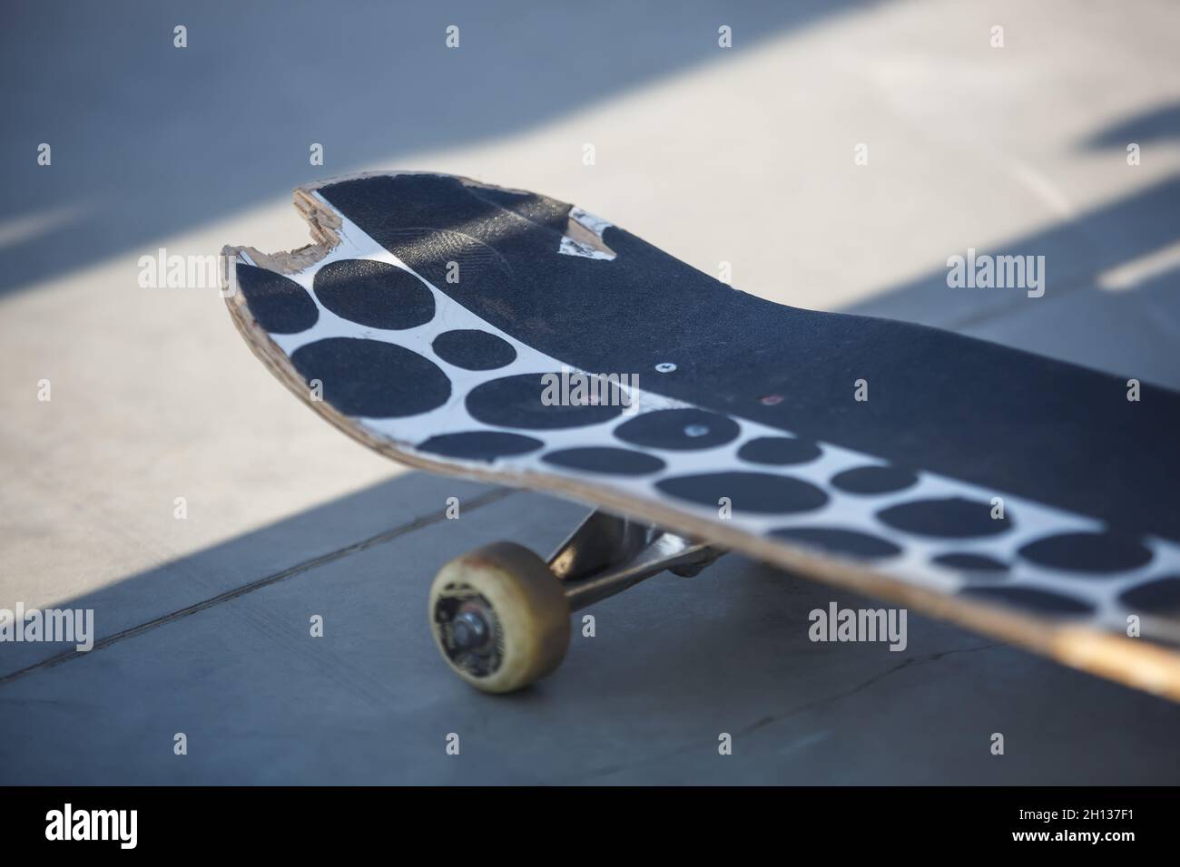 Old skateboard deck for tricks and grinds in skate park Stock Photo Alamy