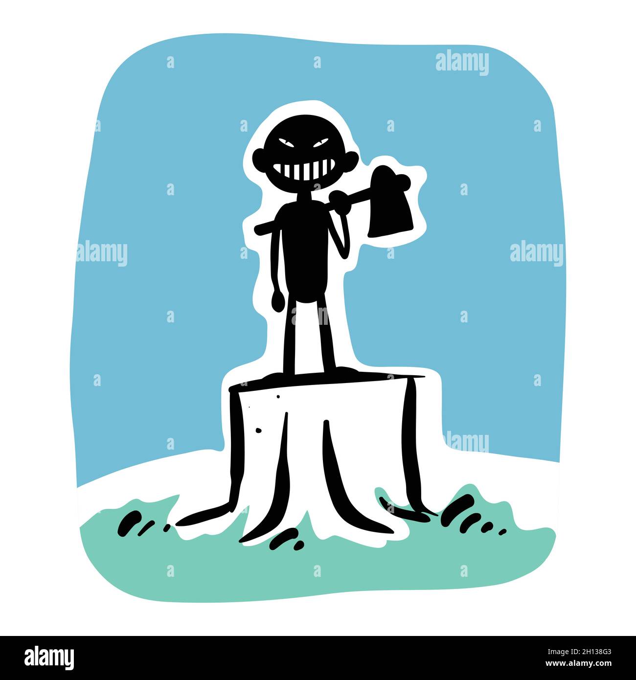 A man standing on a tree stump with axe illustration Stock Vector