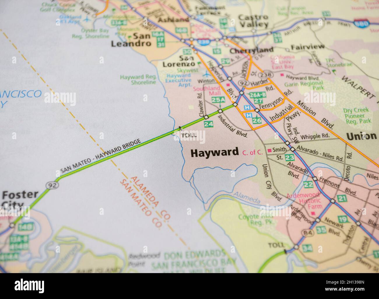 Map of the city of Hayward, CA Stock Photo Alamy