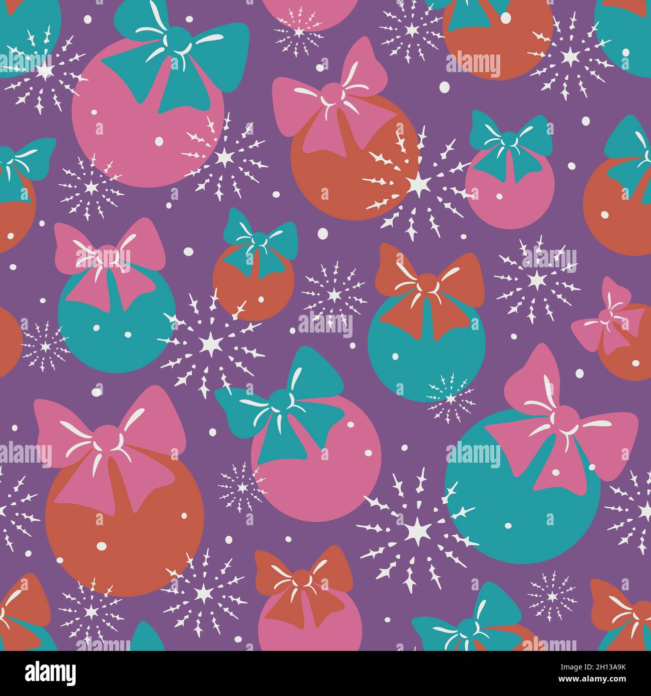Vector seamless pattern with Christmas balls with bow knots. Christmas ...