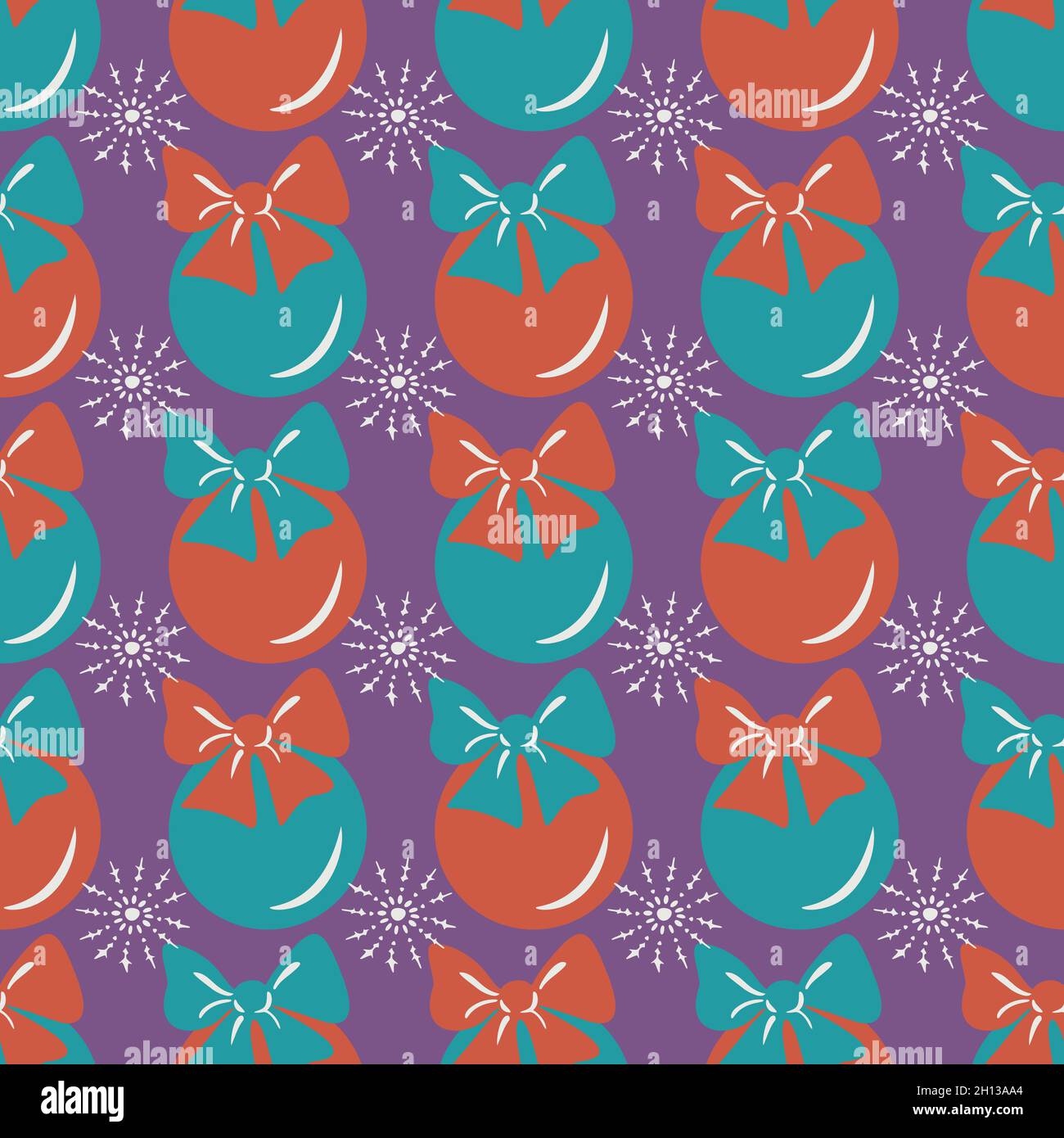 Vector seamless pattern with Christmas balls and snowflakes. Bright ...