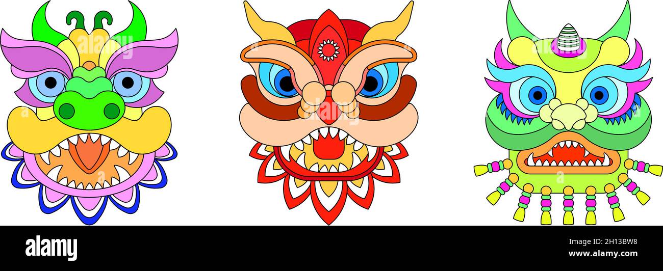 Chinese New Year Lion Dance Head. Flat vector illustration Stock Vector ...