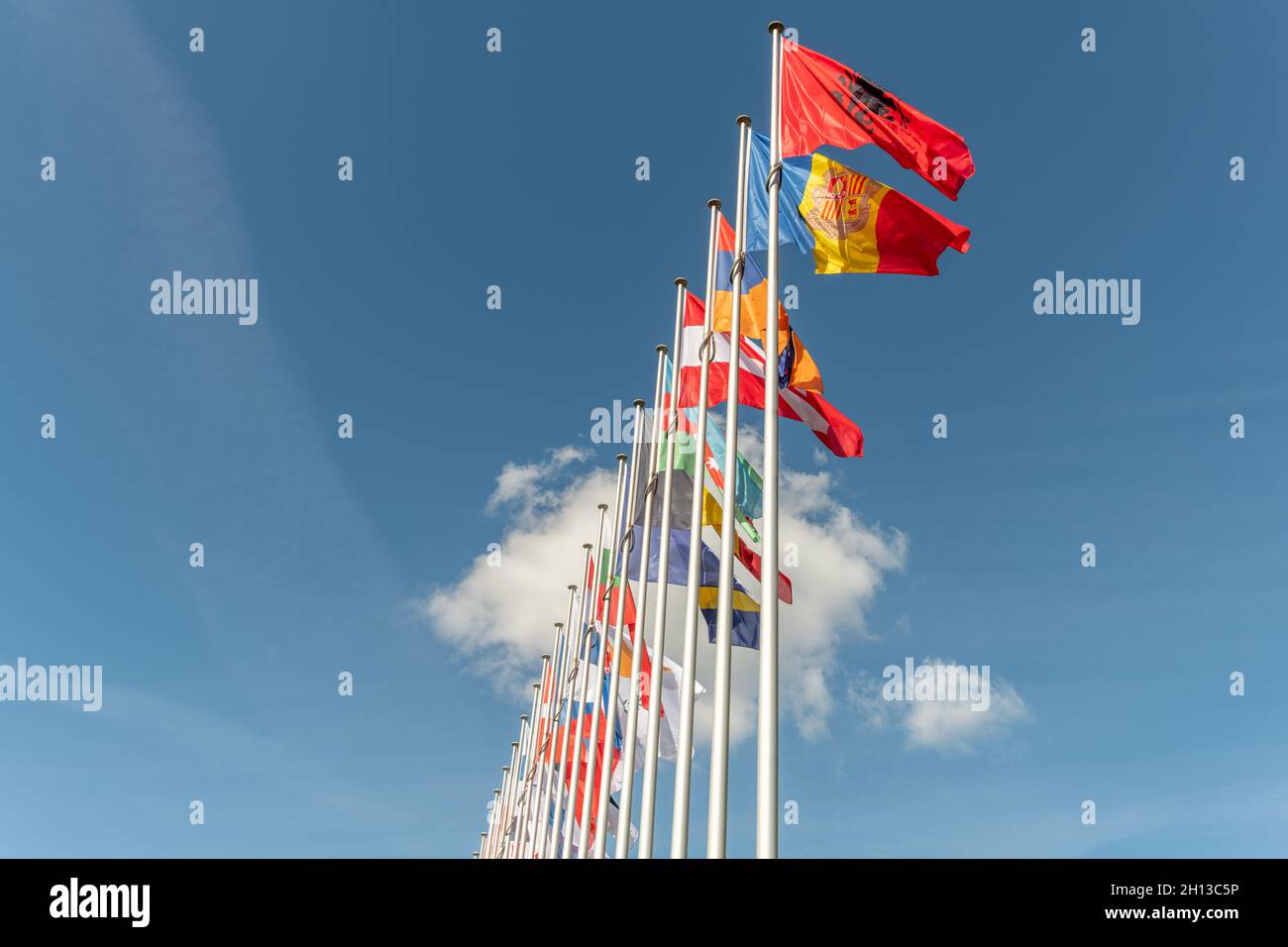 The flags of European countries in front of the Council of Europe ...