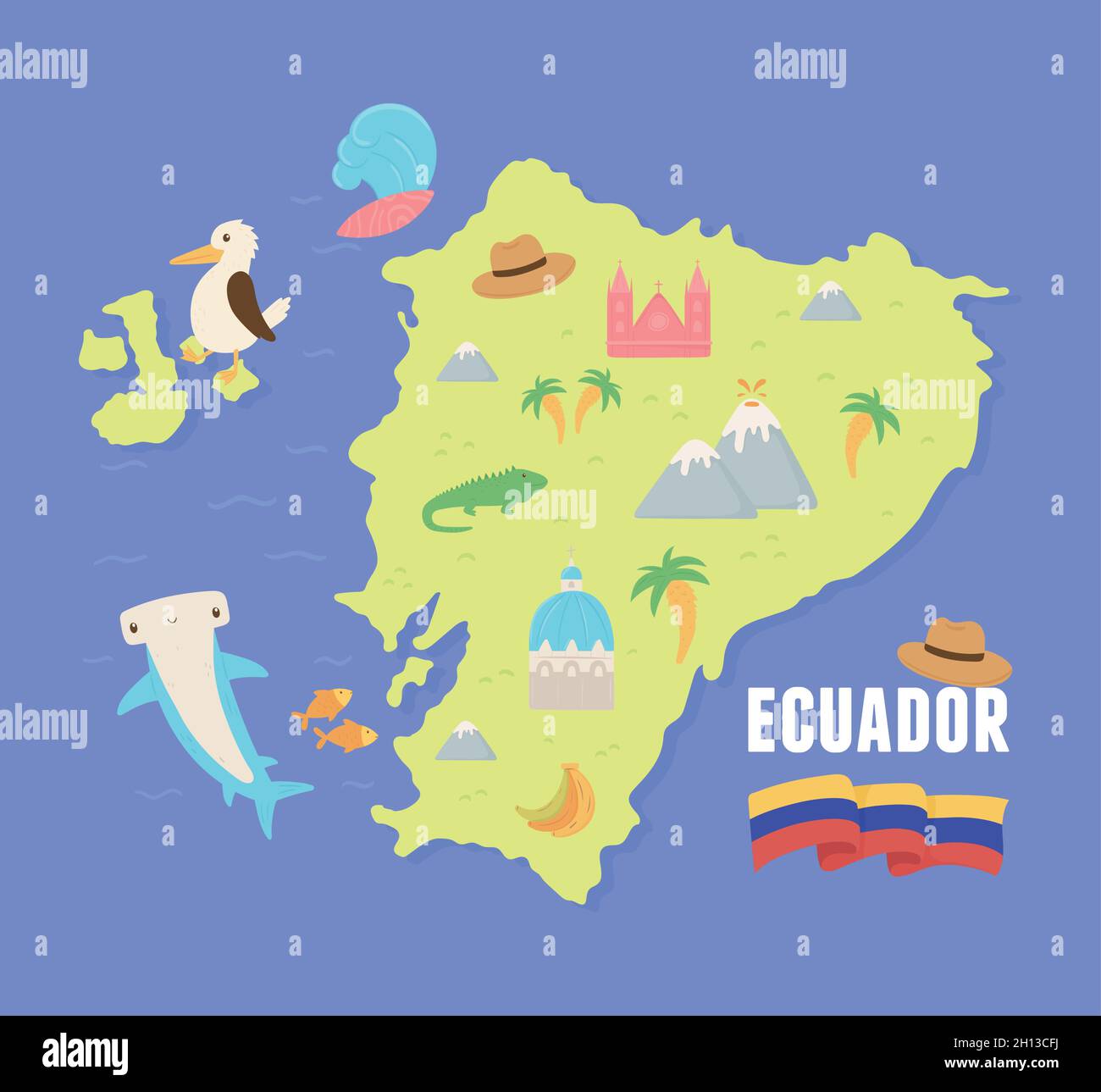 map of ecuador with typical features Stock Vector