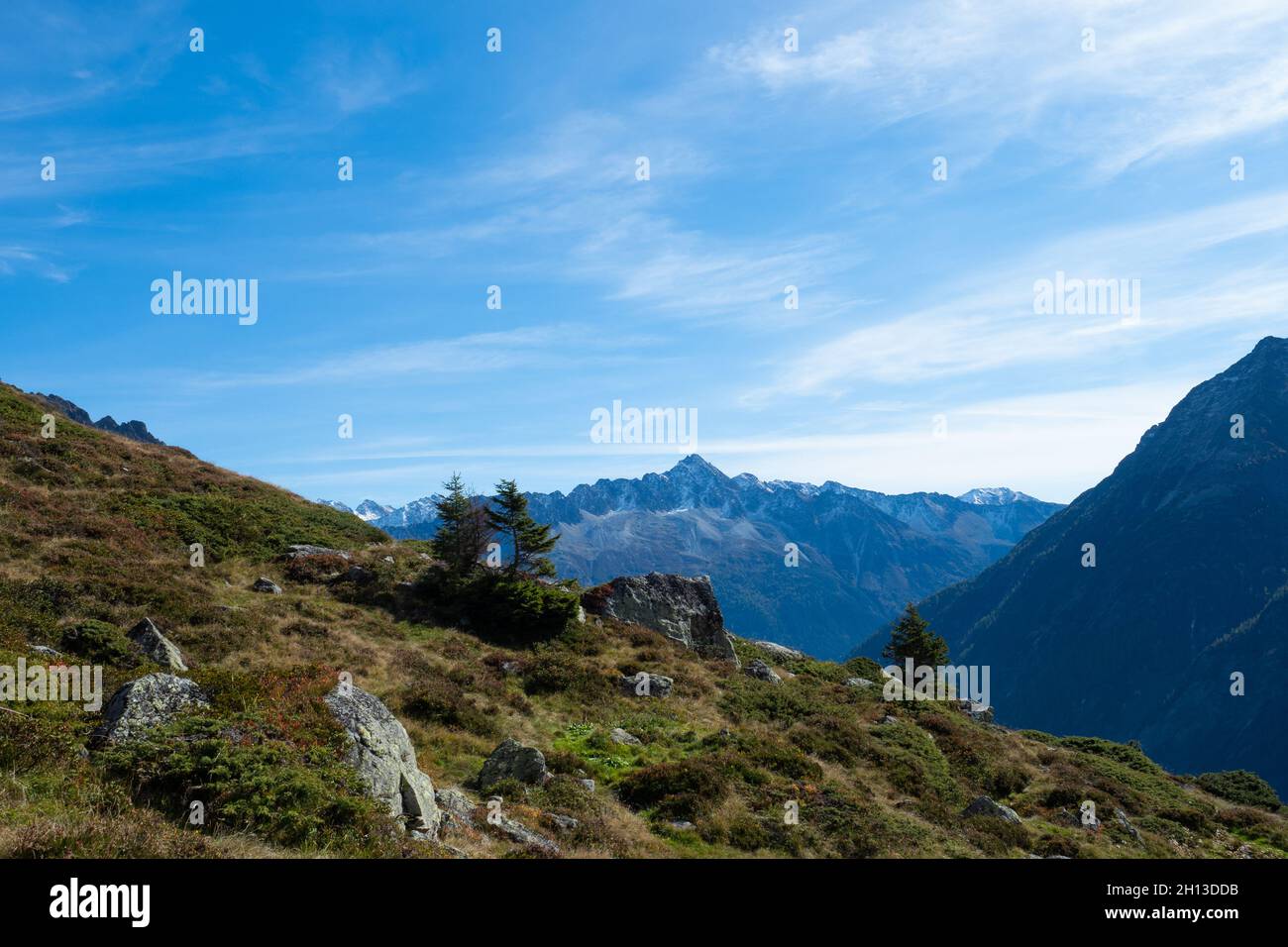 Autumn landscape in the Swiss central mountains on a sunny afternoon Stock Photo
