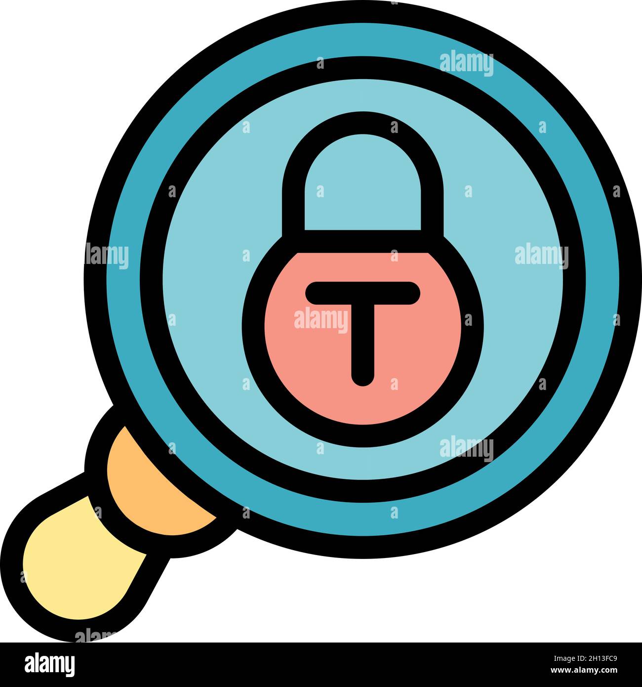 Magnifying lock icon. Outline magnifying lock vector icon color flat ...