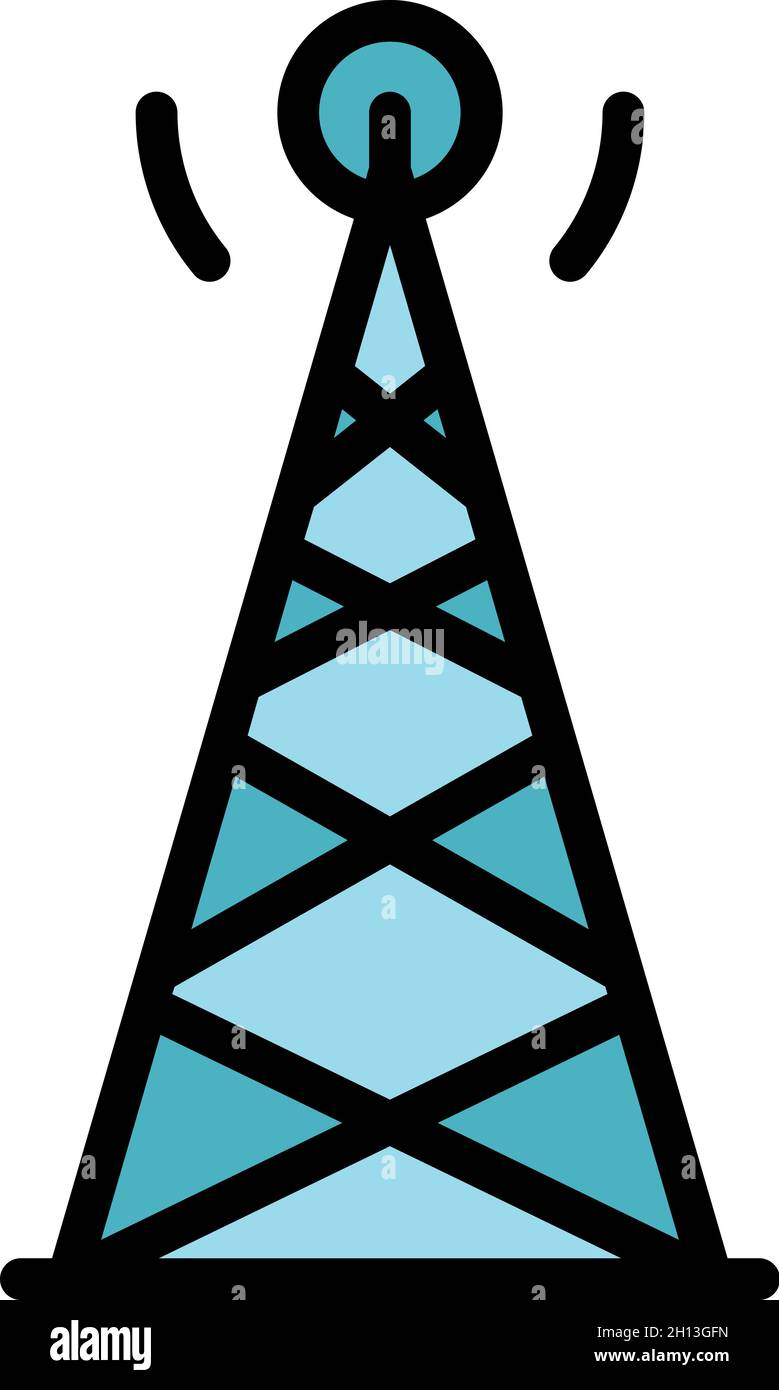 Signal tower icon. Outline signal tower vector icon color flat isolated ...