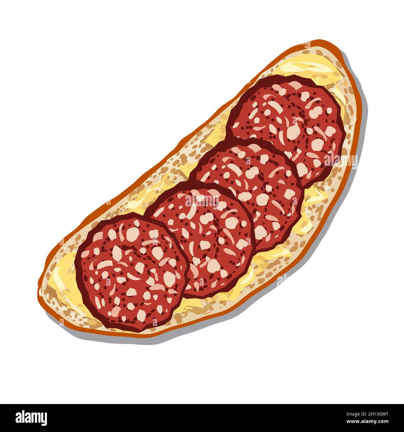 Illustration of the sandwich with a salami sausages and butter Stock