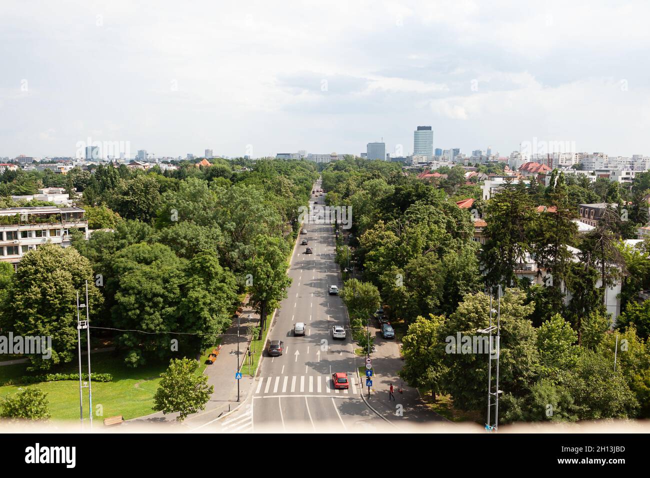 Panoramic view of busy boulevard of metropolitan city during summer ...