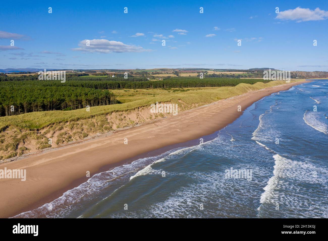 North end of Montrose beach in Angus, Scotland looking towards St. Cyrus and Aberdeenshire. Stock Photo