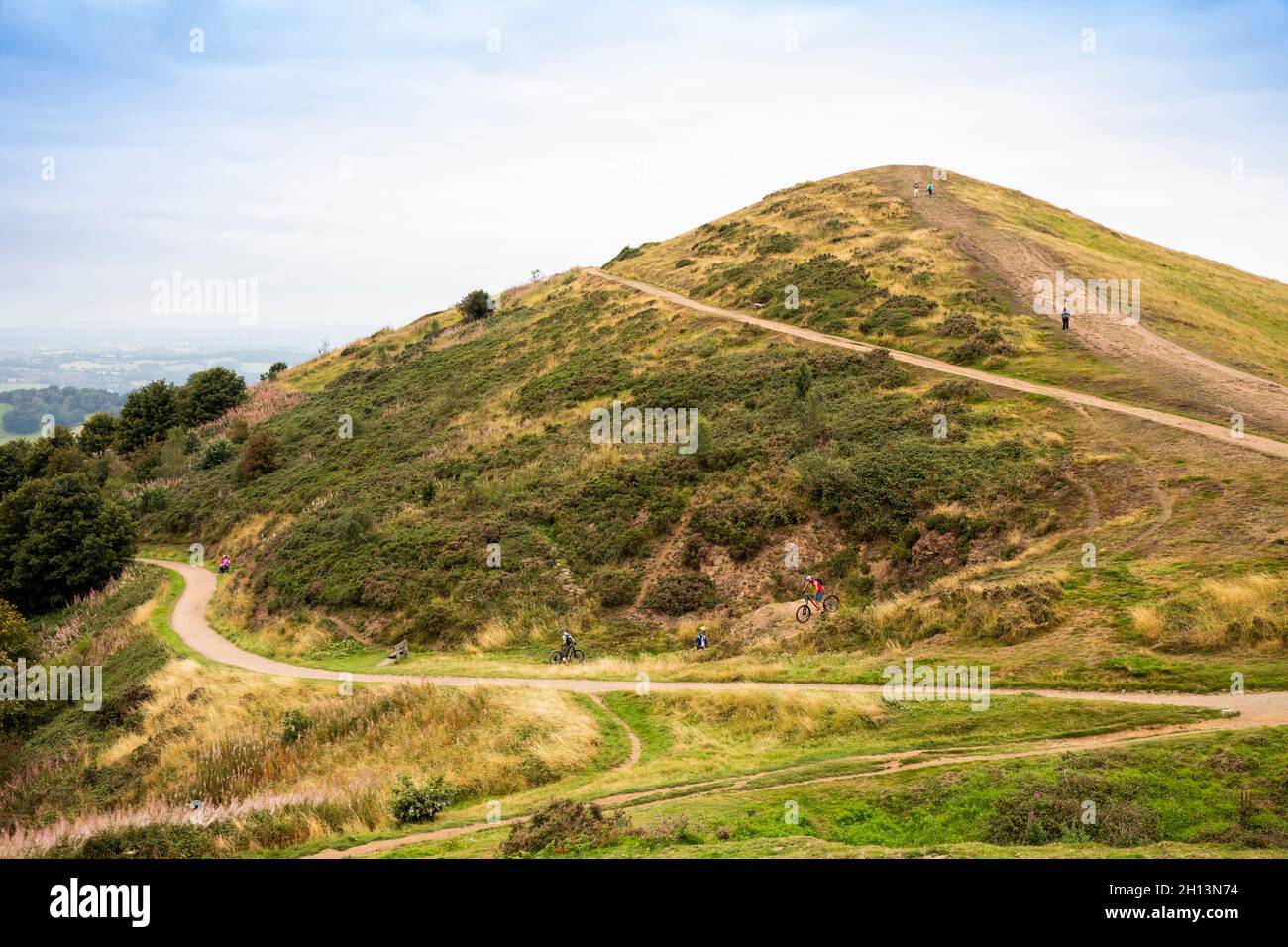 UK, England, Worcestershire, Malvern Hills, footpaths over Sugarloaf Hill Stock Photo